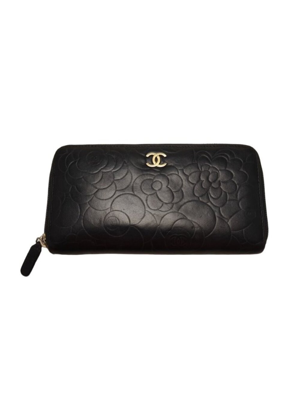 Chanel Camellia Lambskin Zip Around Wallet